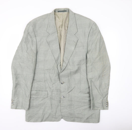 Principles Men Grey Linen Blend Blazer Jacket 40L Classic Check