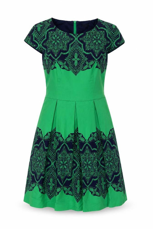 Oasis Women’s Green Blue Geometric A-Line Skirt Size 12 Knee Length Pleated