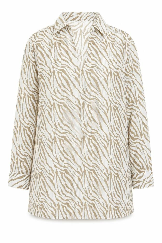 Boohoo Women’s Beige Zebra Animal Print Long Sleeve Blouse Size S