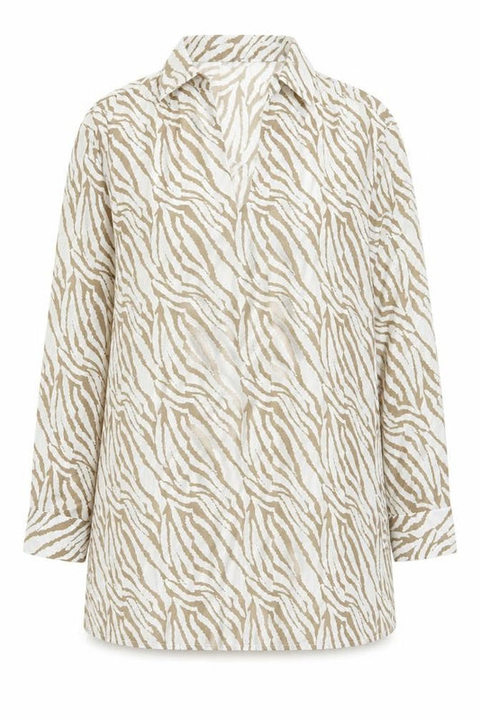 Boohoo Women’s Beige Zebra Animal Print Long Sleeve Blouse Size S