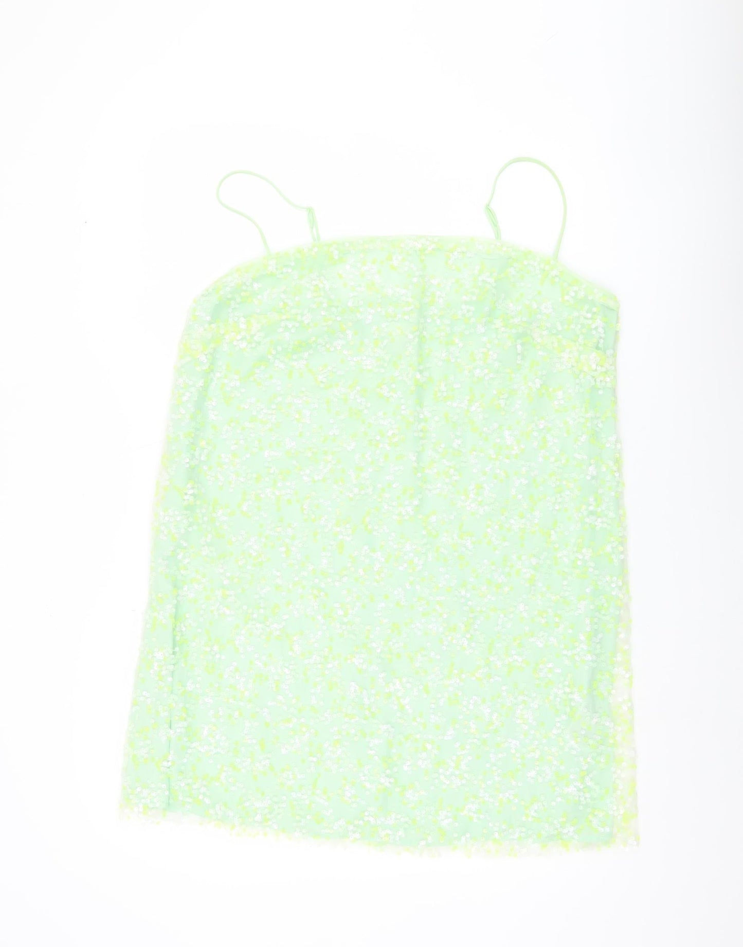 H&M Women’s Green Floral Slip Mini Dress Size 14 Summer Casual