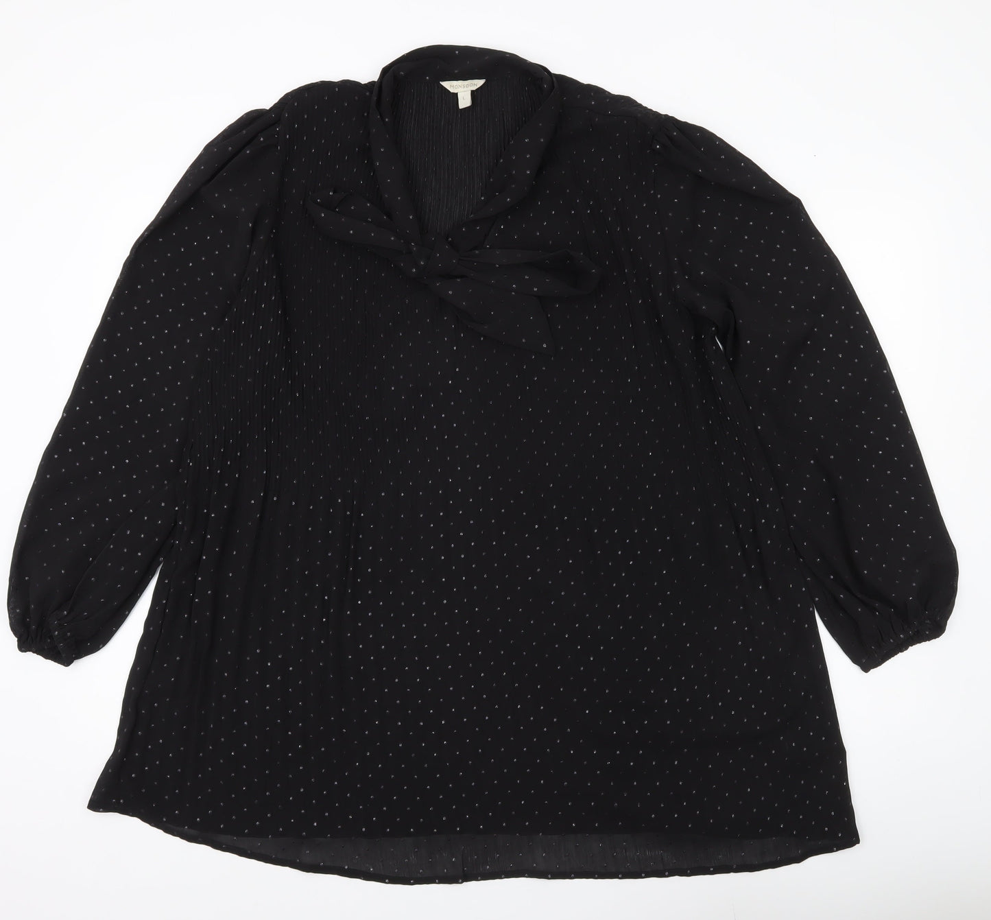 Monsoon Women’s Black Polka Dot Tunic Blouse Size L Long Sleeve