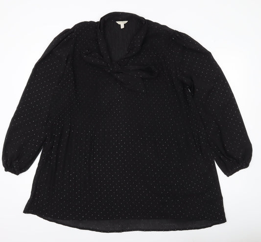 Monsoon Women’s Black Polka Dot Tunic Blouse Size L Long Sleeve