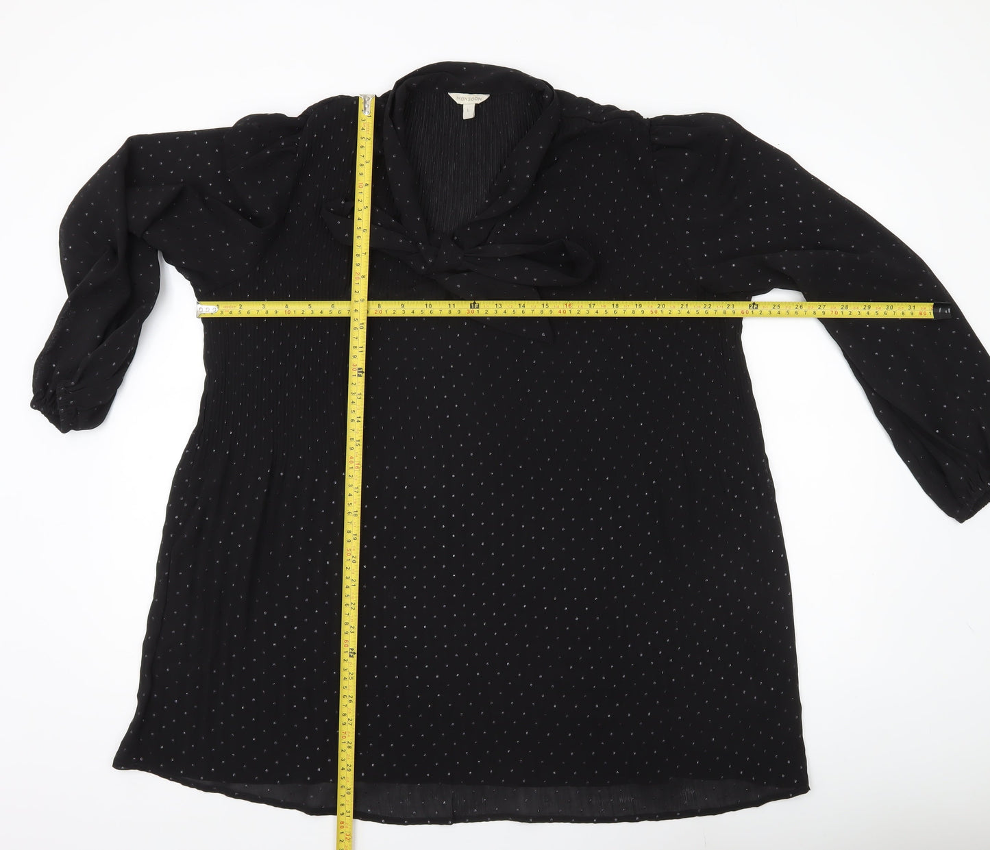Monsoon Women’s Black Polka Dot Tunic Blouse Size L Long Sleeve