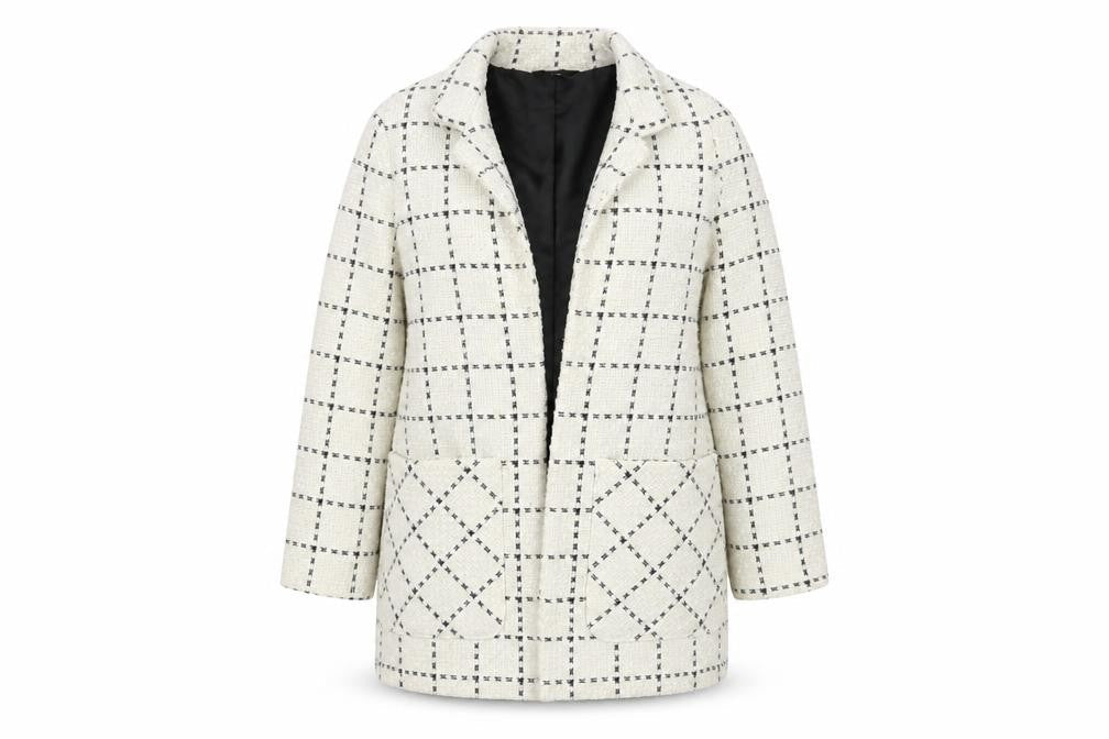 George Women’s Ivory Check Tweed Mid-Length Coat Size 14