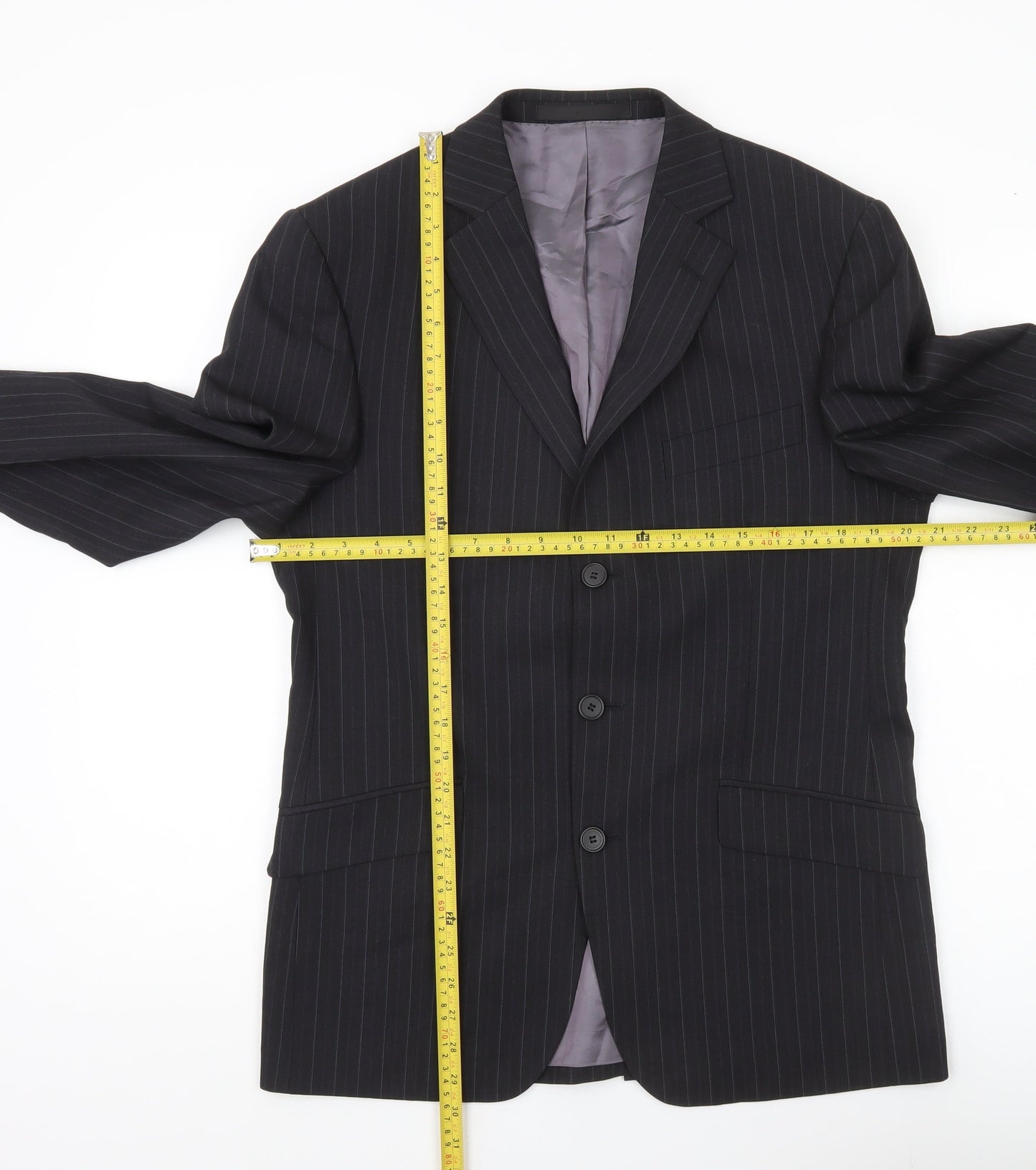 Marks and Spencer Men’s Grey Pinstripe Wool Blazer Jacket 38S