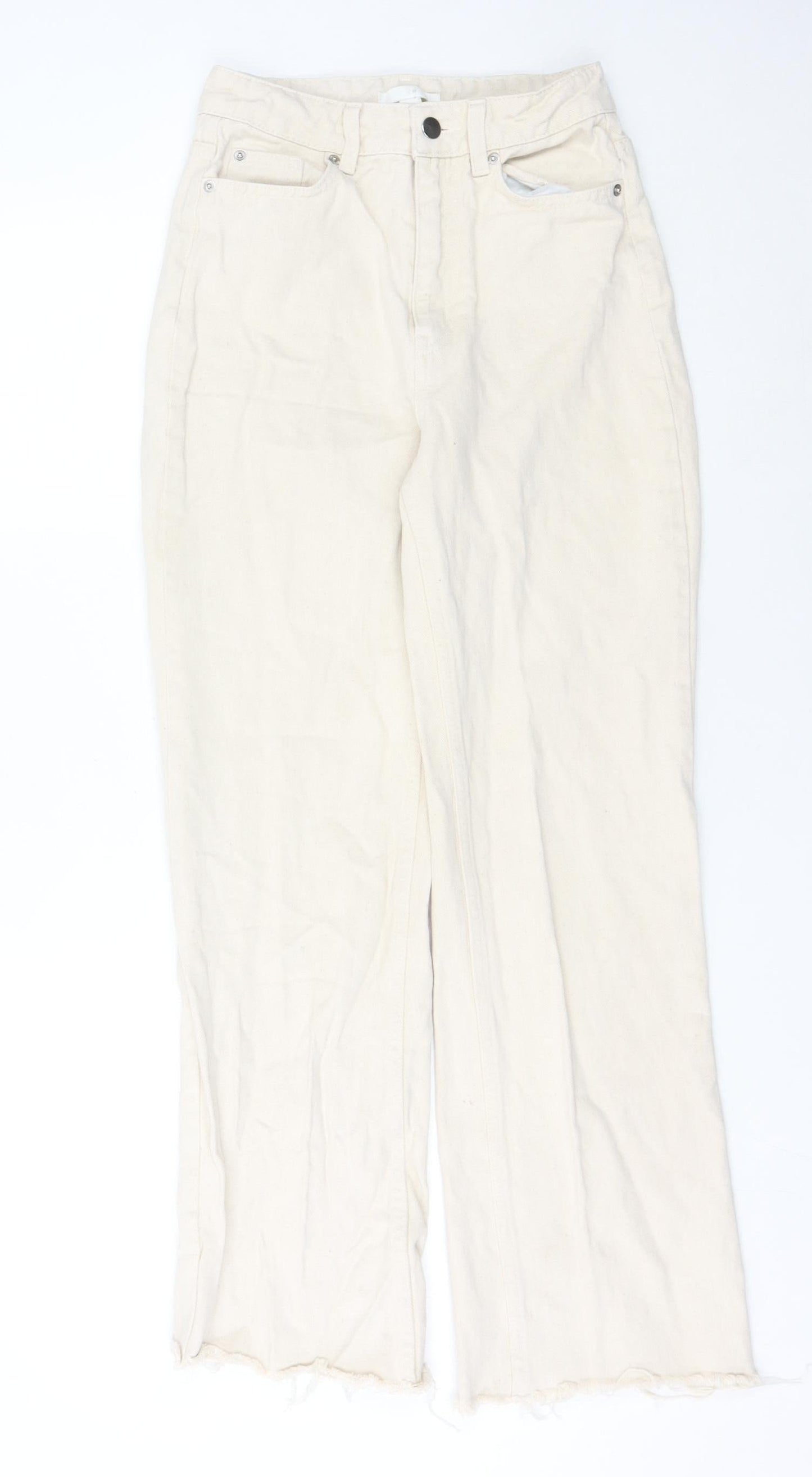 H&M Women’s Ivory Wide-Leg Cotton Denim Jeans Size 6 High Rise