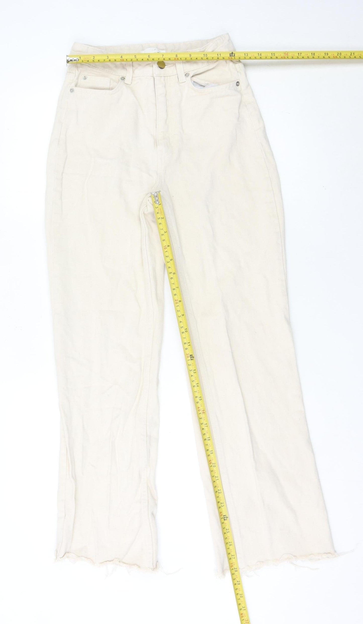 H&M Women’s Ivory Wide-Leg Cotton Denim Jeans Size 6 High Rise