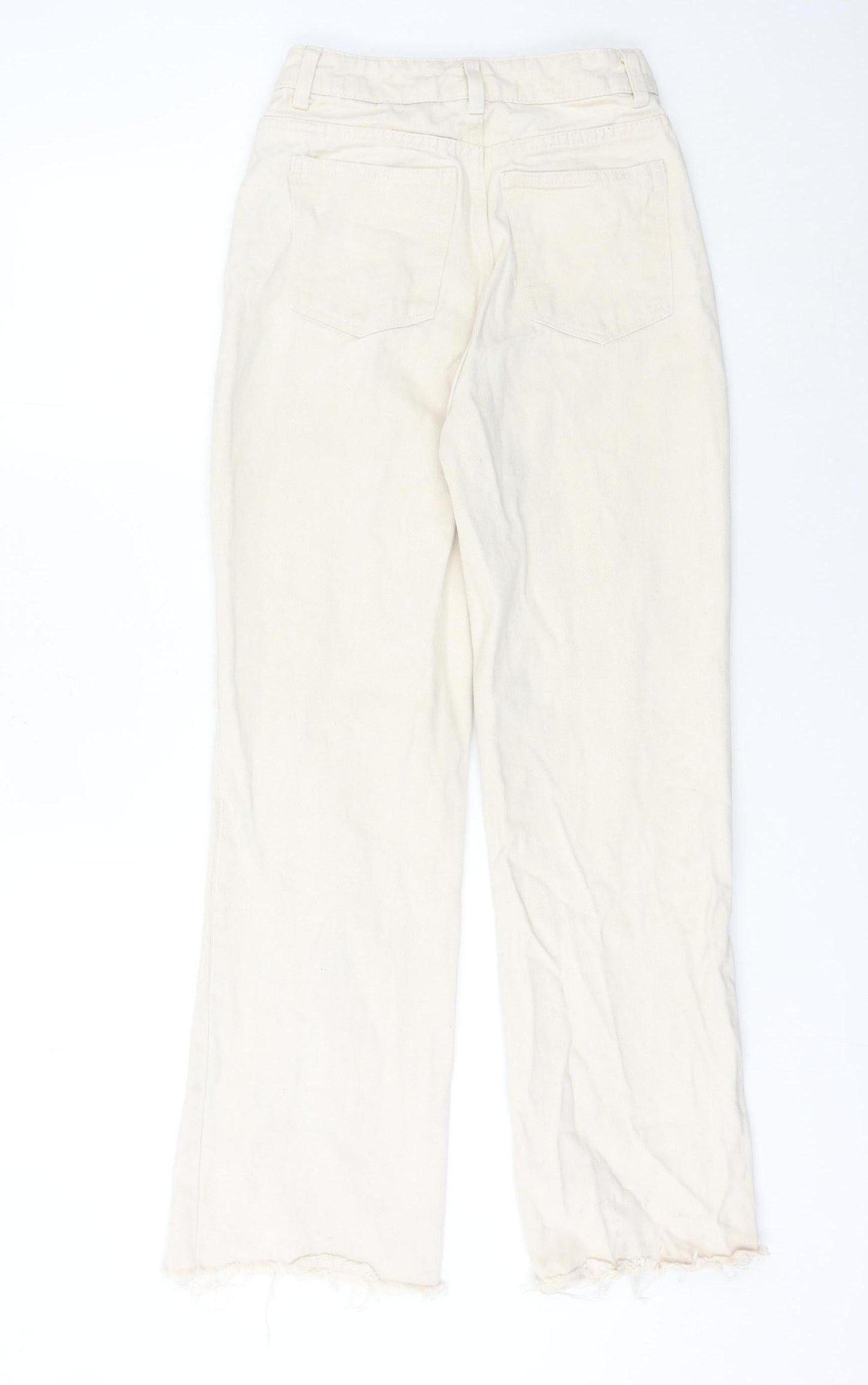 H&M Women’s Ivory Wide-Leg Cotton Denim Jeans Size 6 High Rise