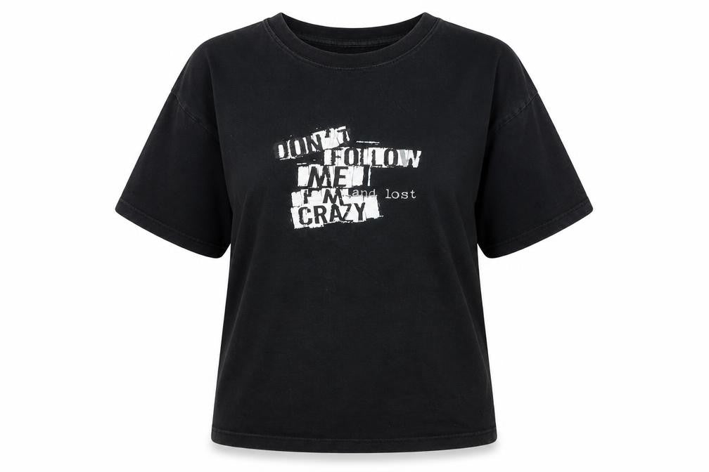 Spirit Womens Black Graphic Cotton T-Shirt Size S Casual Funny Quote