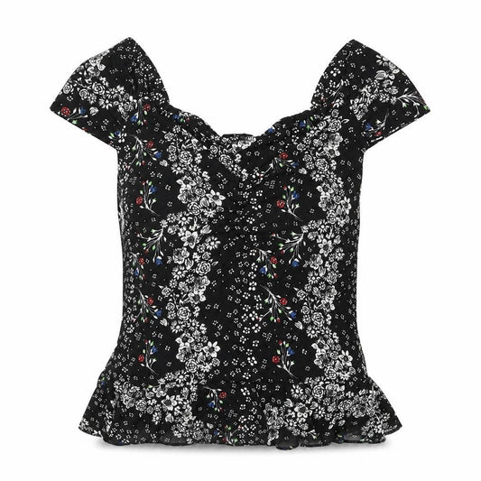 River Island Womens Black Floral Blouse Top Size 8 Viscose Tunic