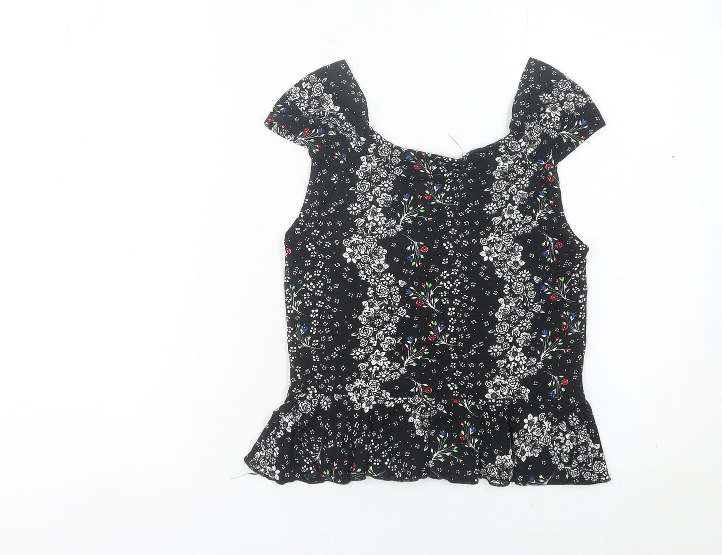 River Island Womens Black Floral Blouse Top Size 8 Viscose Tunic