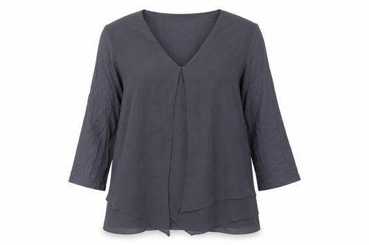 Phase Eight Womens Grey Size 12 Tunic Blouse V-Neck 3/4 Sleeve