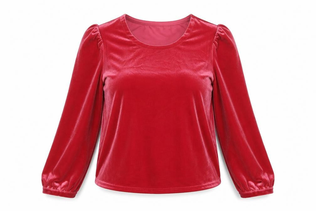 Lands' End Womens Red Velvet Long Sleeve Blouse Size M Regular Fit