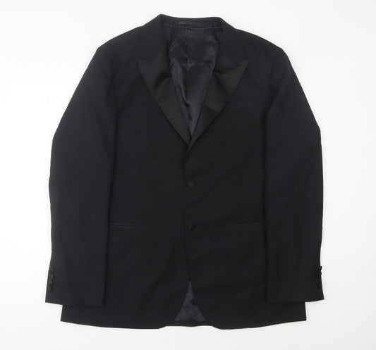 Marks and Spencer Mens Black Wool Shawl Lapel Suit Jacket 44 Chest 2XL Long