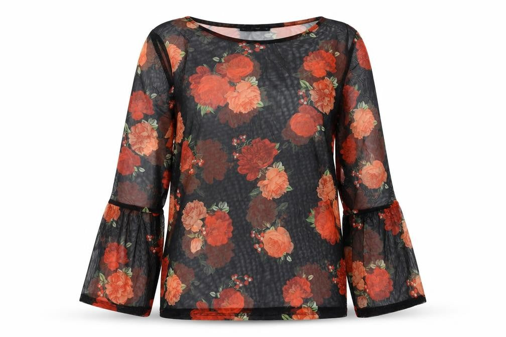 F&F Women’s Floral Mesh Long Sleeve Tunic Blouse UK 10