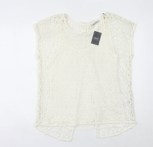 Next Women’s Ivory Lace Floral Blouse UK 12 Tunic Cap Sleeve