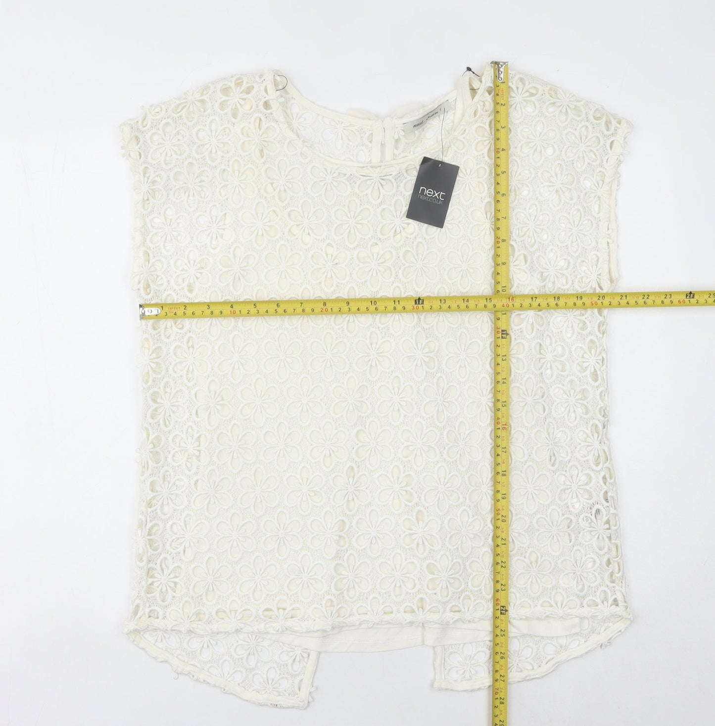 Next Women’s Ivory Lace Floral Blouse UK 12 Tunic Cap Sleeve