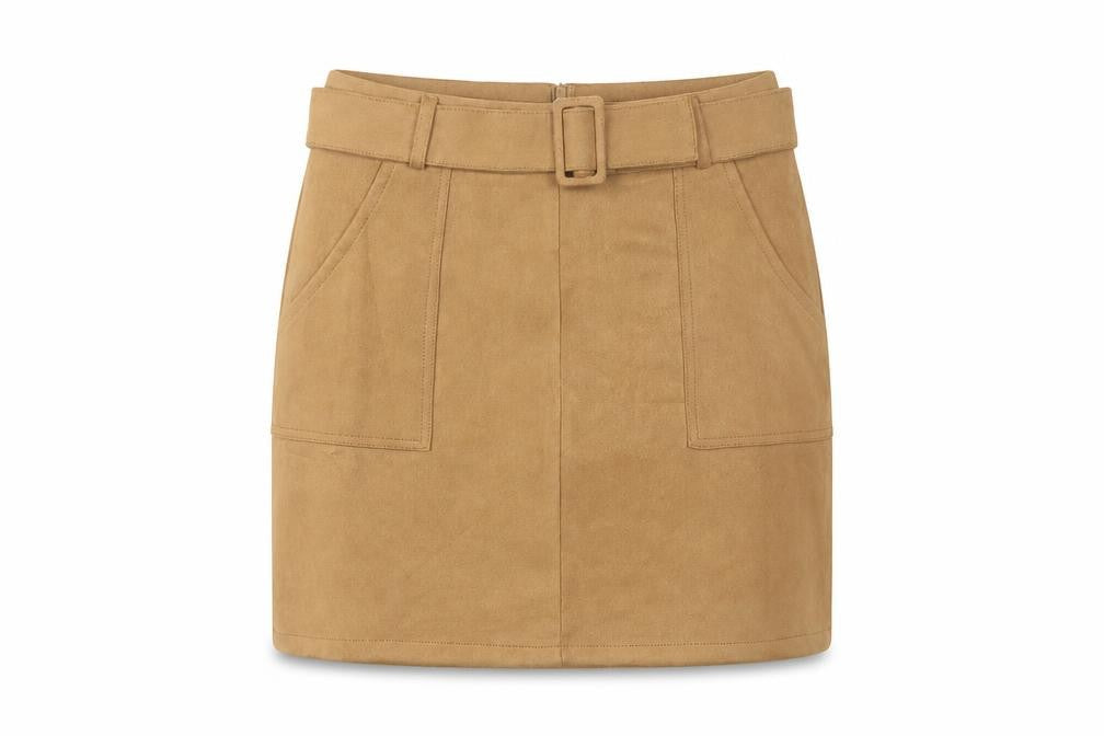 QED London Women Brown Short Skirt L High Waist Pencil Style