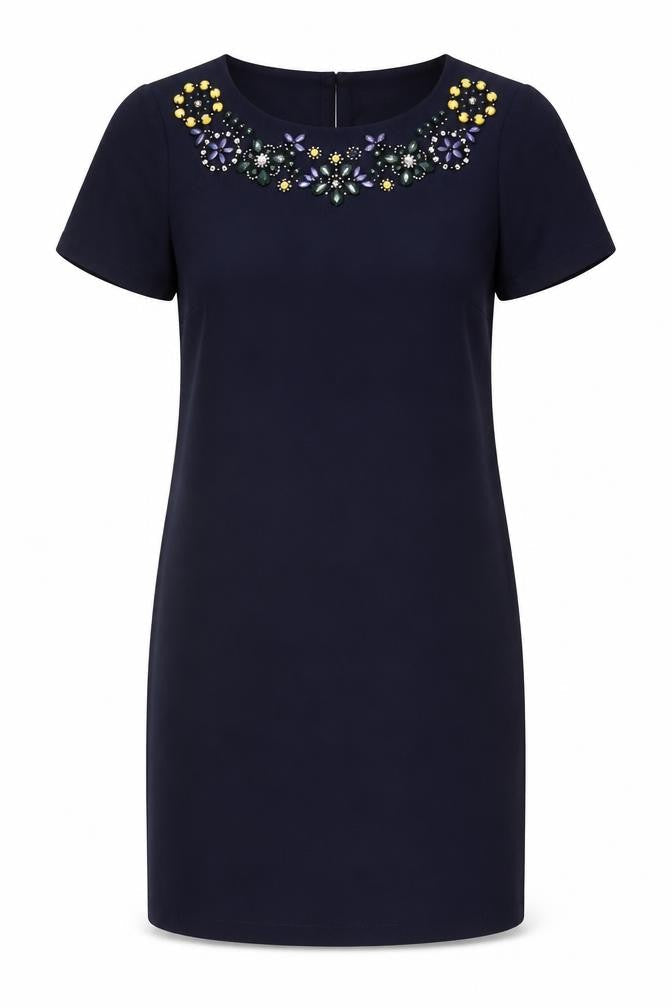 M&Co Women’s Navy Blue Size 10 Sheath Dress Beaded Embellished