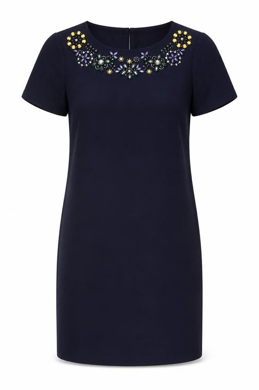 M&Co Women’s Navy Blue Size 10 Sheath Dress Beaded Embellished
