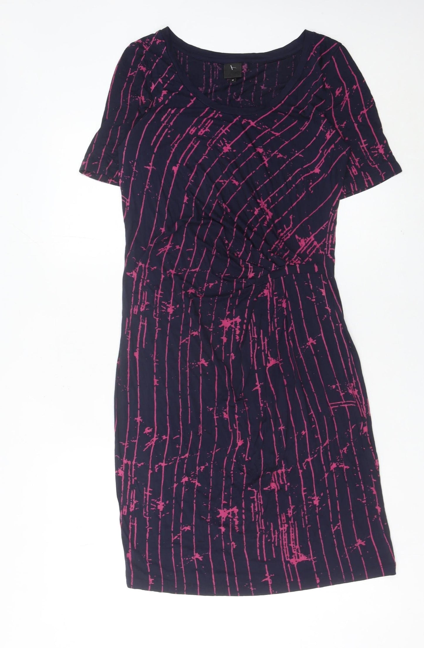 InWear Women’s Blue Pink Striped Sheath Dress M Short Sleeve Scoop Neck