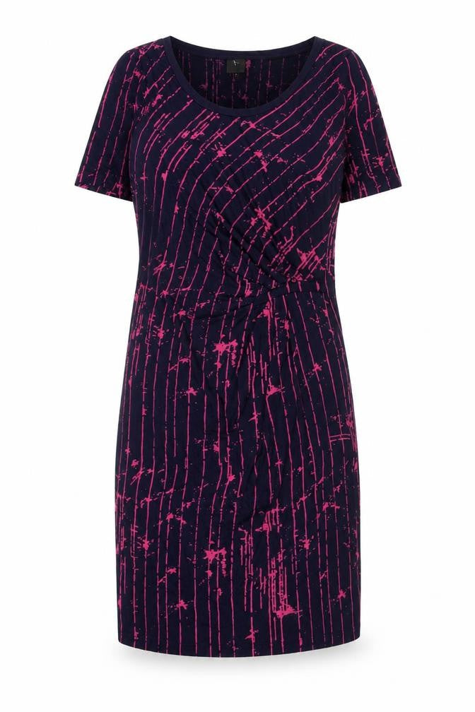 InWear Women’s Blue Pink Striped Sheath Dress M Short Sleeve Scoop Neck
