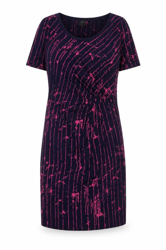 InWear Women’s Blue Pink Striped Sheath Dress M Short Sleeve Scoop Neck