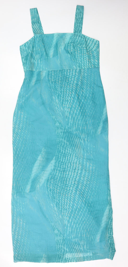 Elinette Women Blue Midi Sheath Dress Size 12 Sleeveless Square Neck
