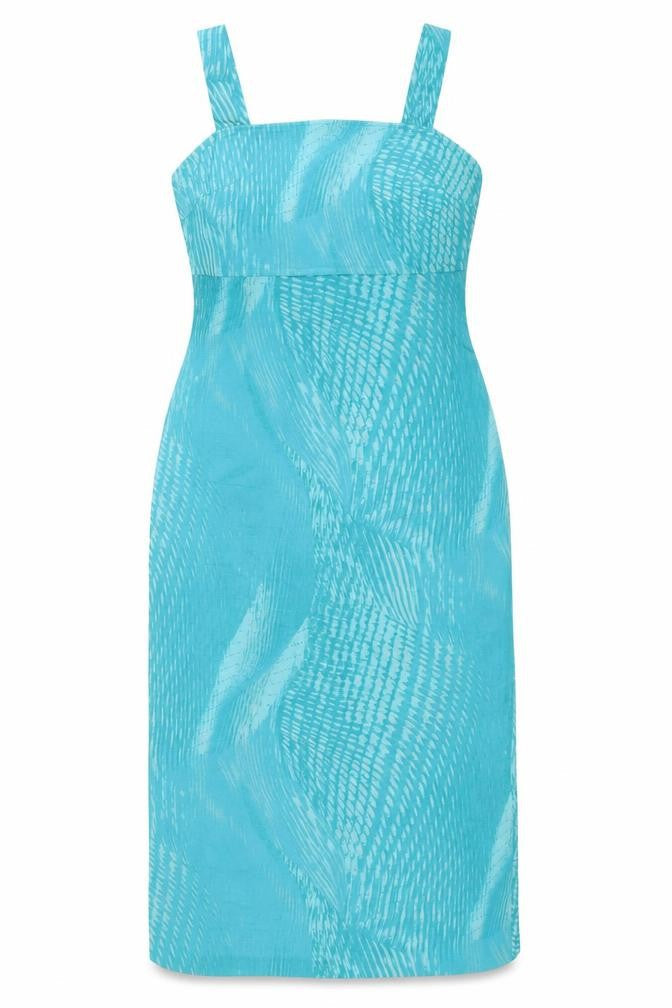 Elinette Women Blue Midi Sheath Dress Size 12 Sleeveless Square Neck