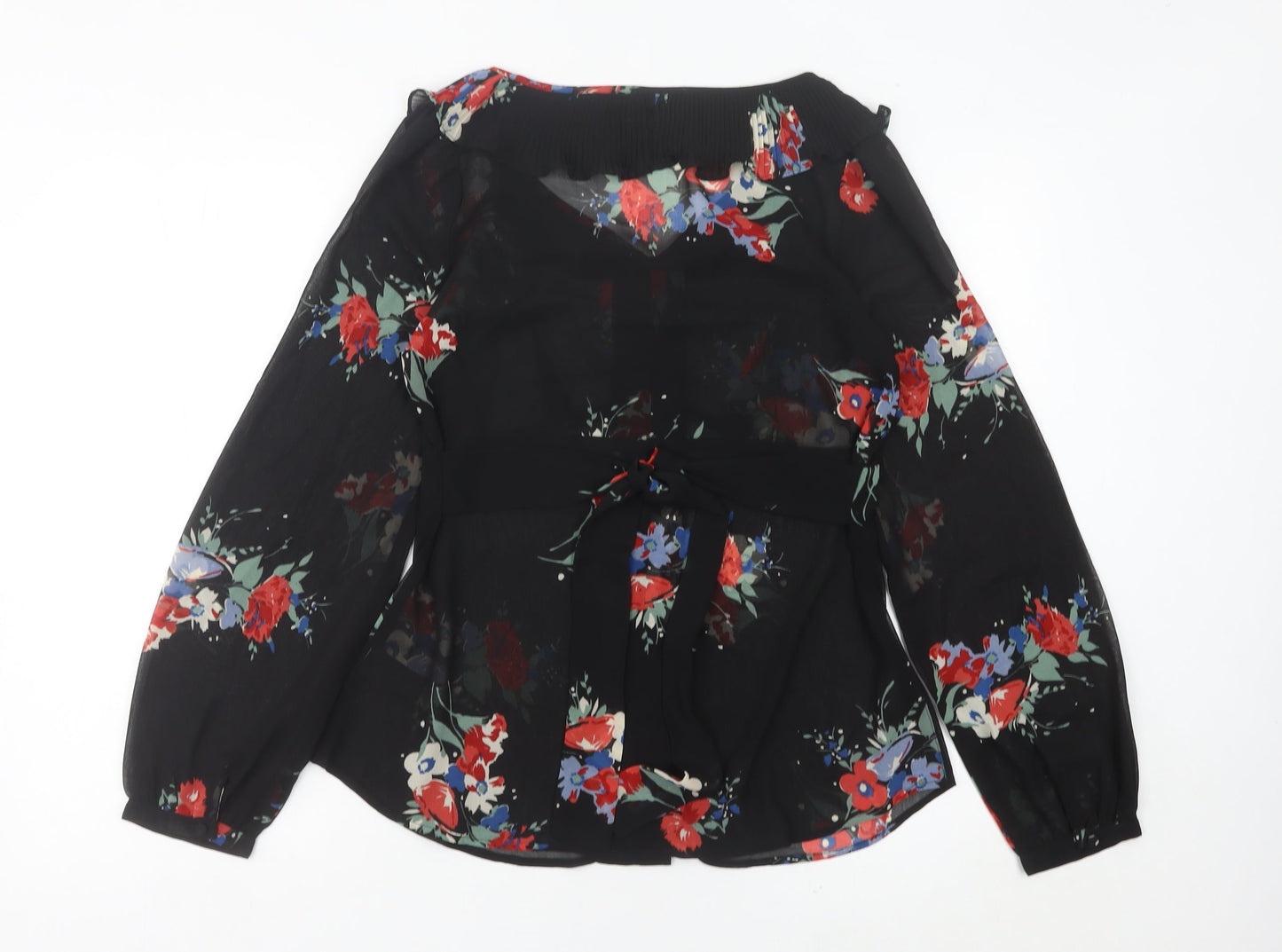Next Women’s Black Floral Chiffon Blouse UK 10 Long Sleeve Tunic