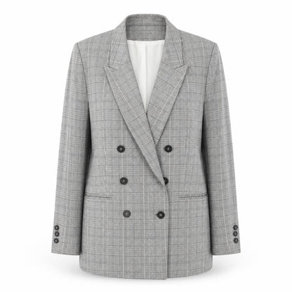 H&M Womens Grey Checked Double Breasted Suit Jacket Size 12