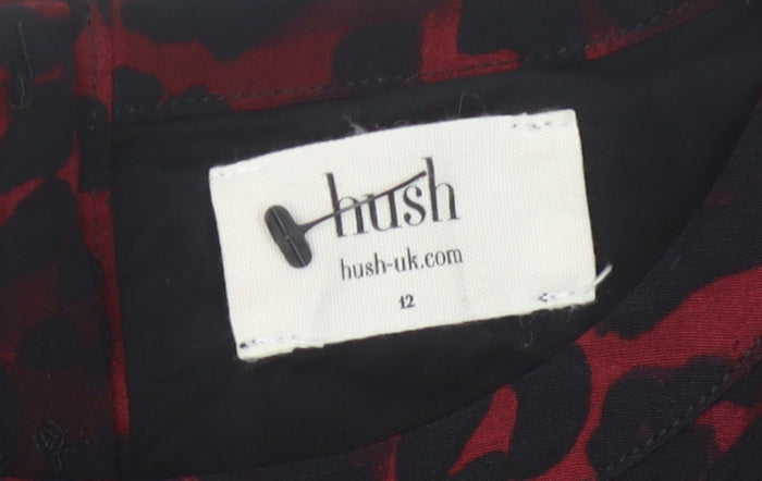 Hush Women Red Animal Print Shift Dress Size 12 3/4 Sleeve
