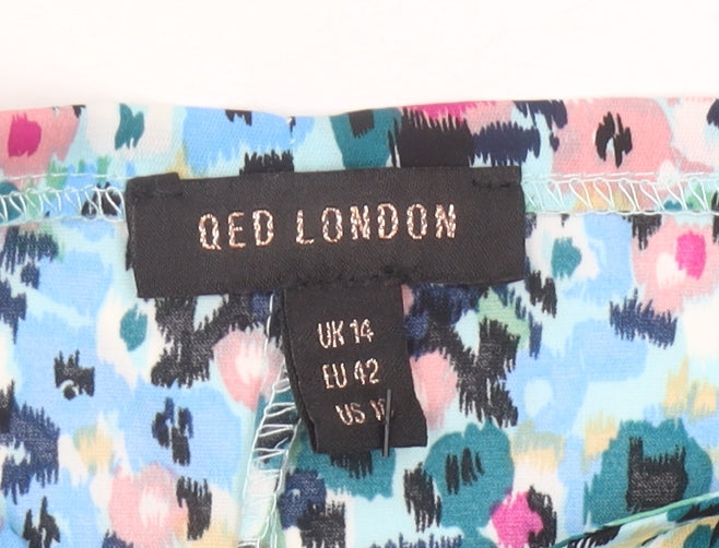 QED London Women’s Multicoloured Floral A-Line Puff Sleeve Dress UK 14