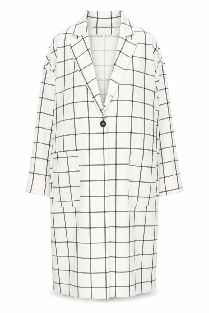 New Look Women White Check Long Overcoat L Regular Fit