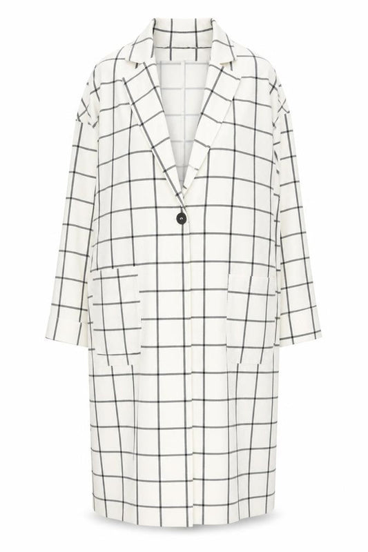 New Look Women White Check Long Overcoat L Regular Fit