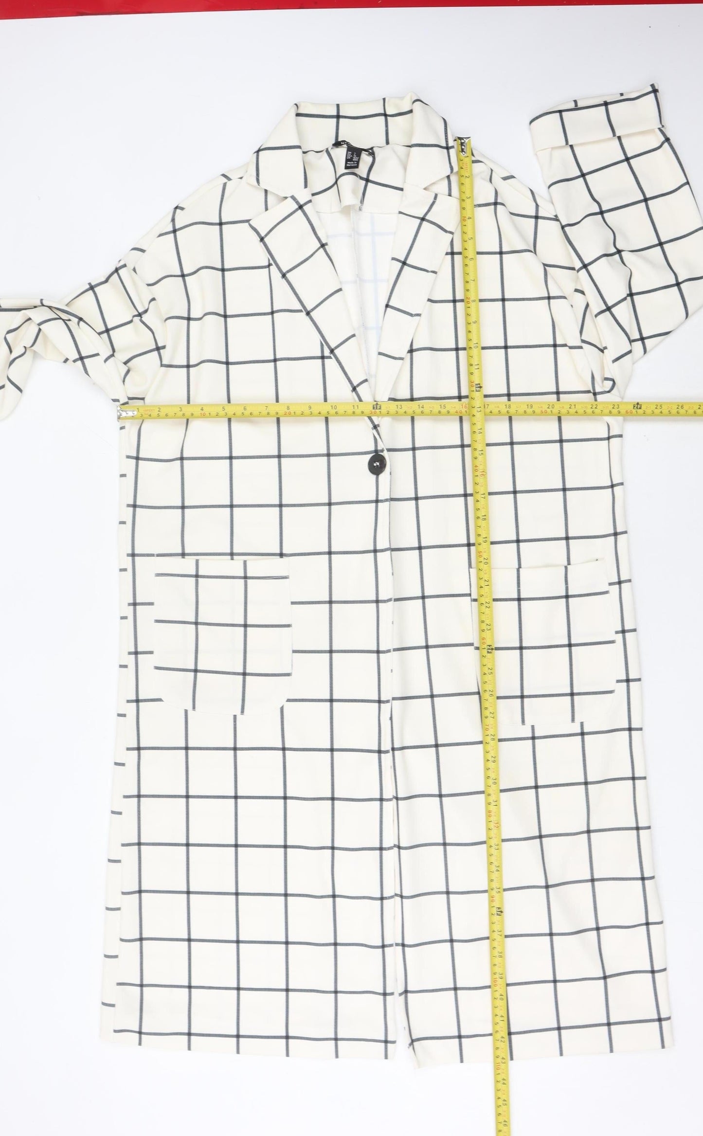 New Look Women White Check Long Overcoat L Regular Fit