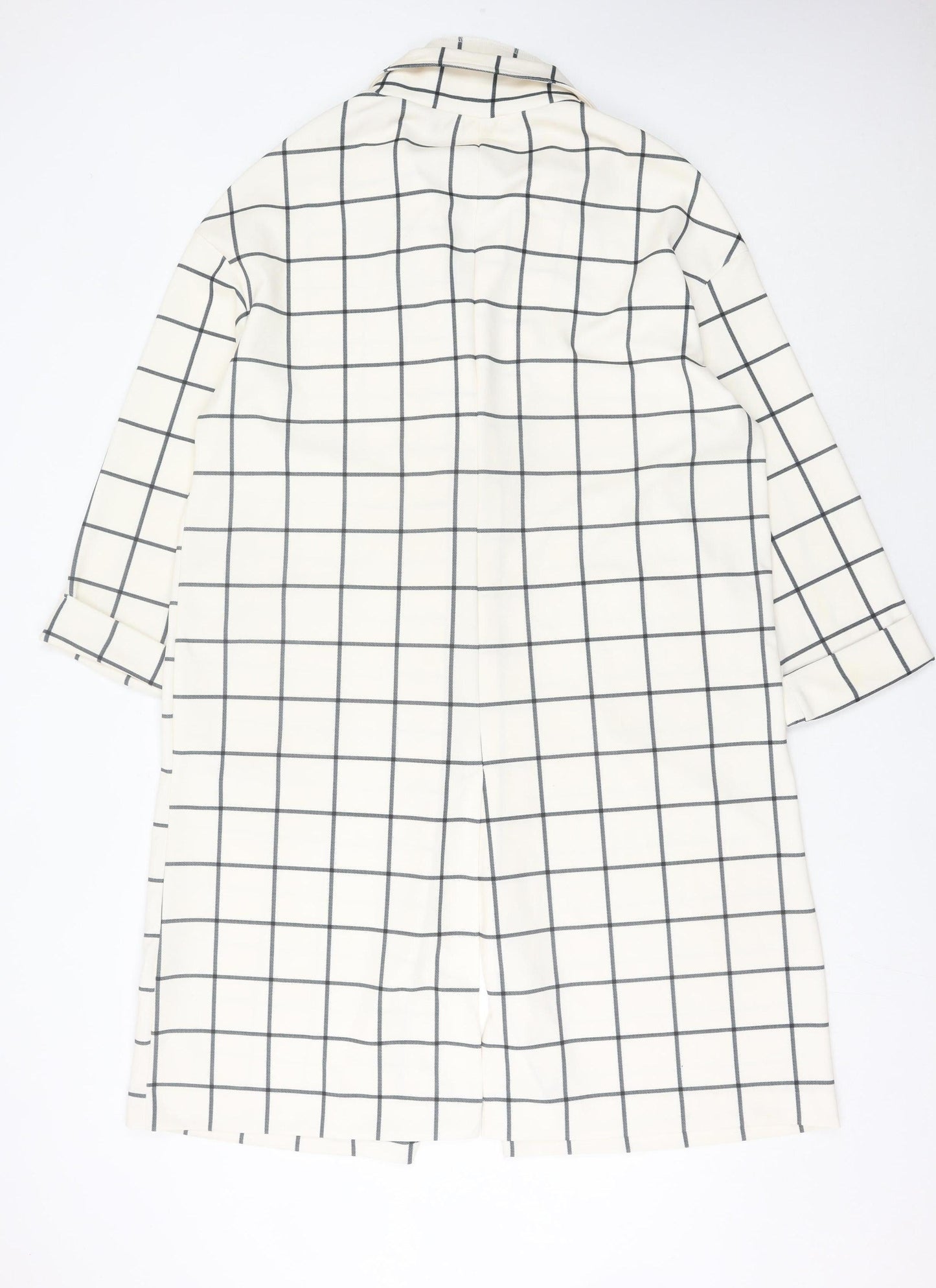 New Look Women White Check Long Overcoat L Regular Fit