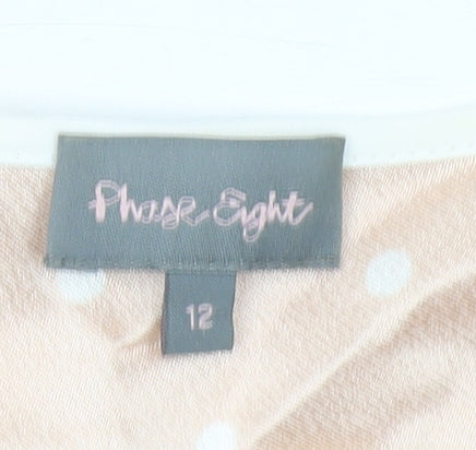 Phase Eight Women’s Beige Polka Dot Blouse Size 12 Tunic Top