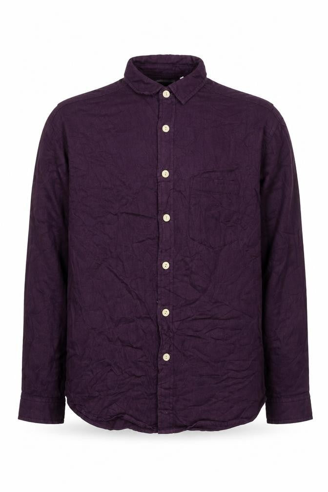 Front view of ASOS DESIGN Men’s Purple Cotton Button-Up Shirt, size S, Regular Fit