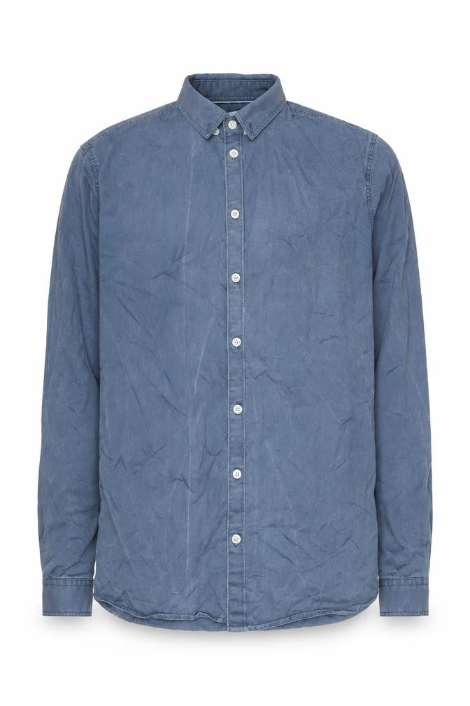 Minimum Men’s Blue Small Winslow Shirt Long Sleeve Cotton Button-Up