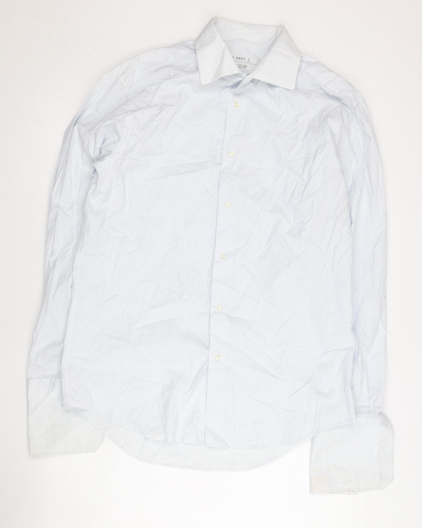 Next Men's Blue Check Cotton Slim Fit Formal Shirt 16in Collar