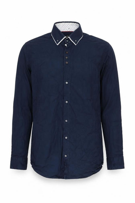 Guide London Mens Blue Long Sleeve Slim Fit Cotton Shirt L