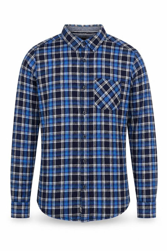Drift King Men's Blue Plaid Cotton Long Sleeve Button-Up Shirt Size S