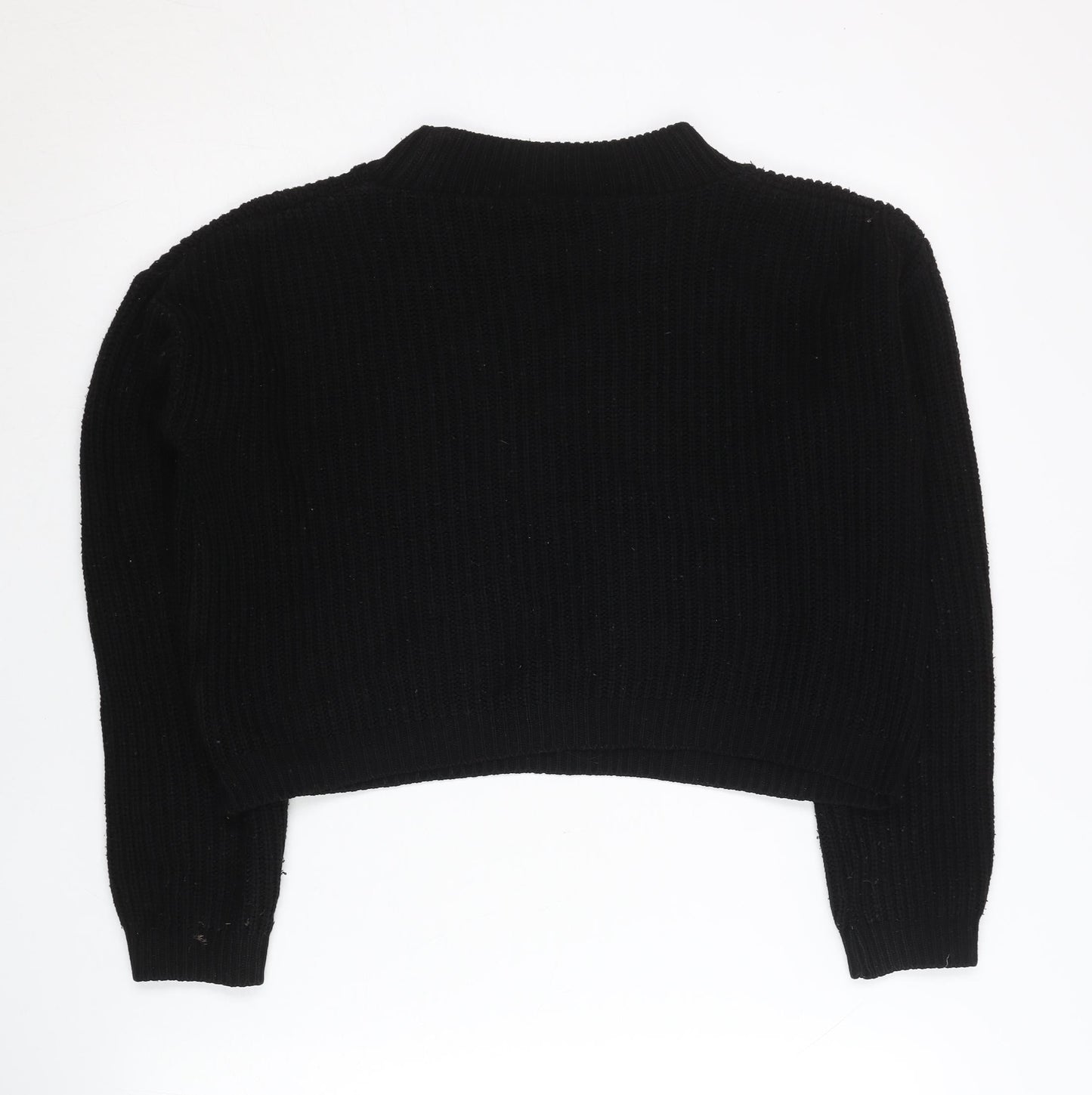 Boohoo Women Black Mock Neck Chunky Knit Pullover Jumper Size S