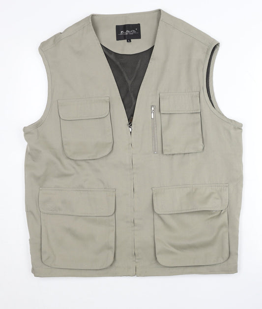 Bo Shi Te Men's Beige Waistcoat L Cotton Outdoor Multi Pocket