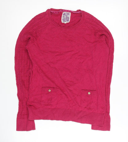 Additional front view of Mantaray women’s pink cable-knit jumper, size UK 10