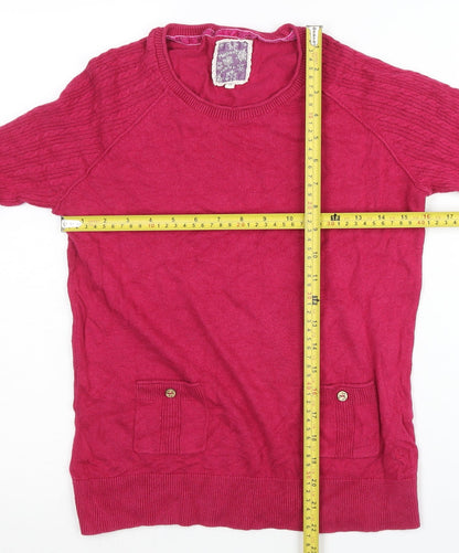 Back view of Mantaray women’s pink cable-knit jumper, size UK 10