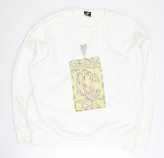 Drama Call Womens White Sequin Logo Long Sleeve Sweatshirt Size L