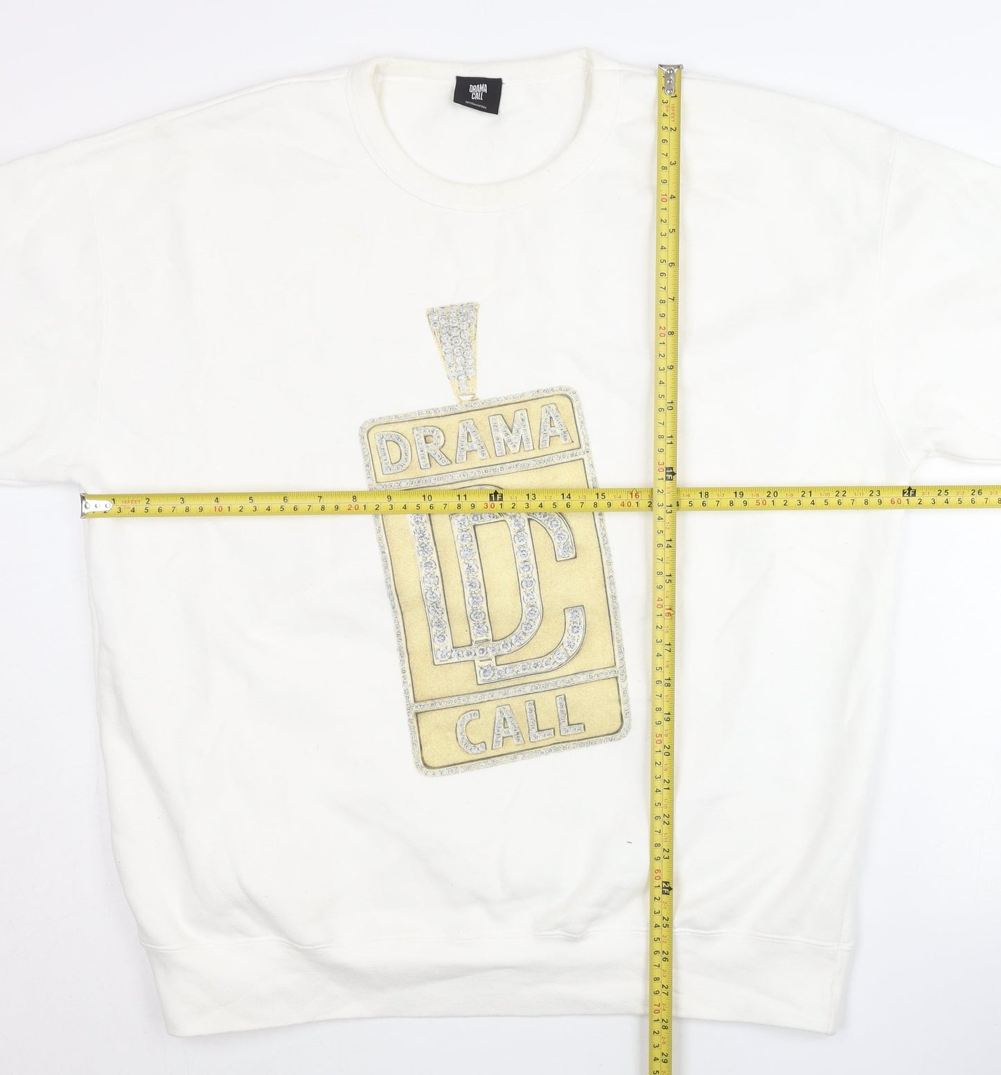 Drama Call Womens White Sequin Logo Long Sleeve Sweatshirt Size L